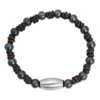 Stilvolles Knot Armband aus Nylon und Stahl Knot Armband aus braunem Nylon und grauem Chirurgenstahl auf weißem Hintergrund