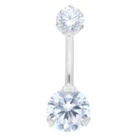 Silbernes Bananabell mit klaren Kristallen, 8 mm Silbernes Bananabell-Piercing mit zwei klaren Kristallen auf weißem Hintergrund