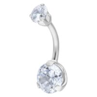 Doppeltes Kristall Bananabell, 8mm, Silber Silbernes Bananabell mit doppeltem klaren Kristall auf weißem Hintergrund
