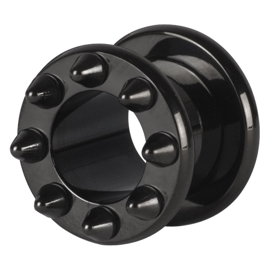 Schwarzer Steel Blackline® Cone Tunnel Schwarzer Cone Tunnel aus Chirurgenstahl mit Außengewinde auf weißem Hintergrund