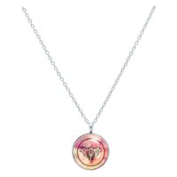 Kette mit rundem Anhänger in Schwarz und Roségold auf weißem Hintergrund