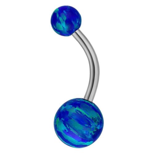 Dunkelblaues Opal Bananabell aus Titan, 8,0 mm Länge, auf weißem Hintergrund