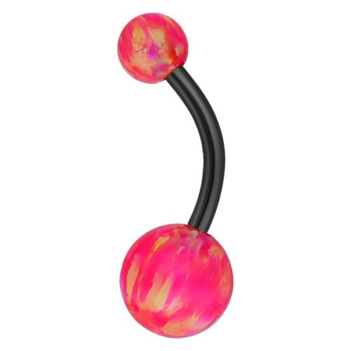 Doppel-Opal Bananabell mit Light Hot Pink Opal und schwarzem Titanstab