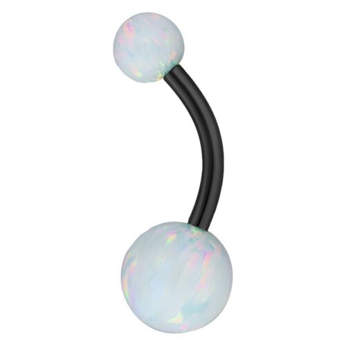 Weißer Doppel-Opal Bananabell aus Titan, Länge 8 mm, mit schwarzem Stab