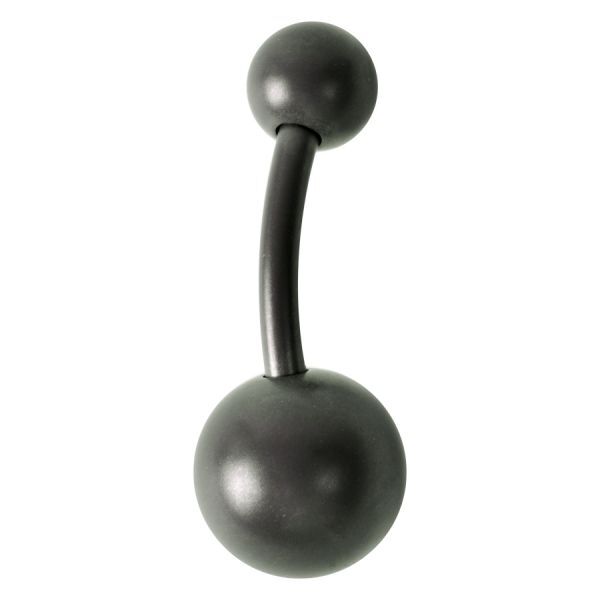 Graphitfarbenes Titan-Bauchnabelpiercing Graphitfarbenes Bananabell aus Titan mit klaren Kristallen auf weißem Hintergrund