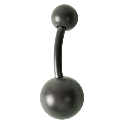 Graphitfarbenes Titan Bauchnabelpiercing mit klaren Kristallen auf weißem Hintergrund