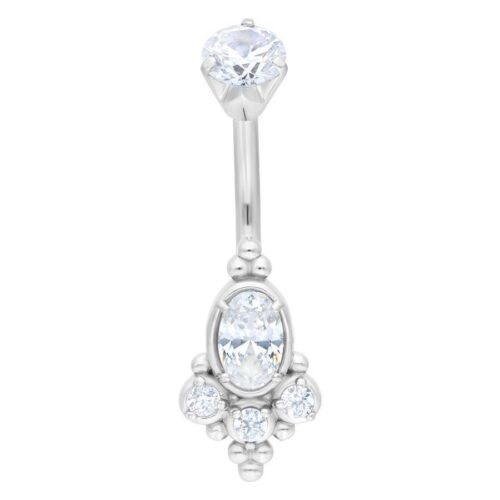 Silbernes Bauchnabelpiercing mit klarem Kristall, Länge 10mm