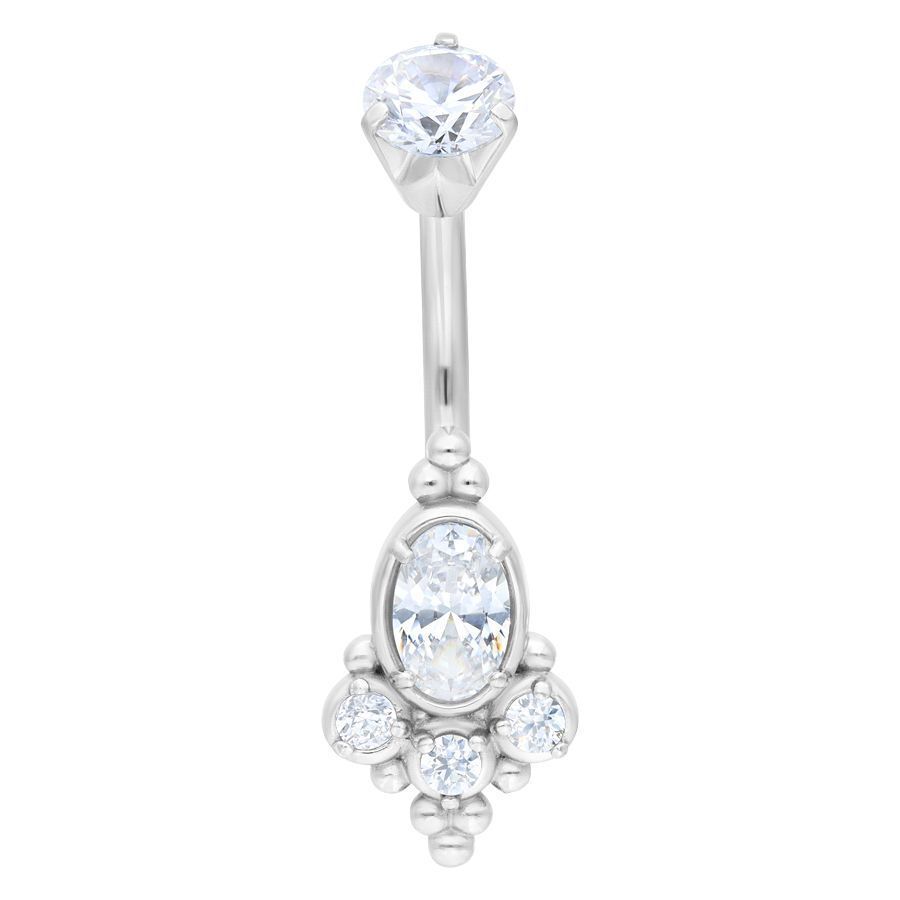 Silbernes Bauchnabelpiercing mit klarem Kristall, Länge 10mm