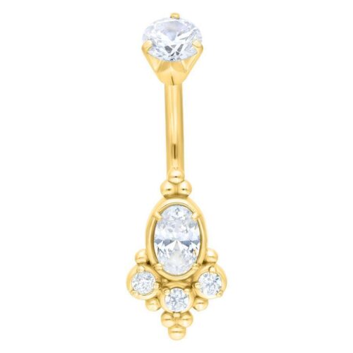 Goldenes Oriental Bindi Bananabell mit kristallklaren Steinen, Länge 10mm