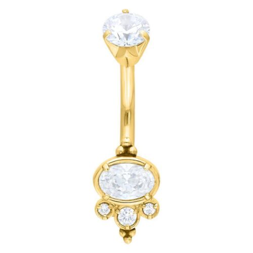 Bauchnabelpiercing aus goldfarbenem Chirurgenstahl mit klaren Kristallen, Länge 8 mm