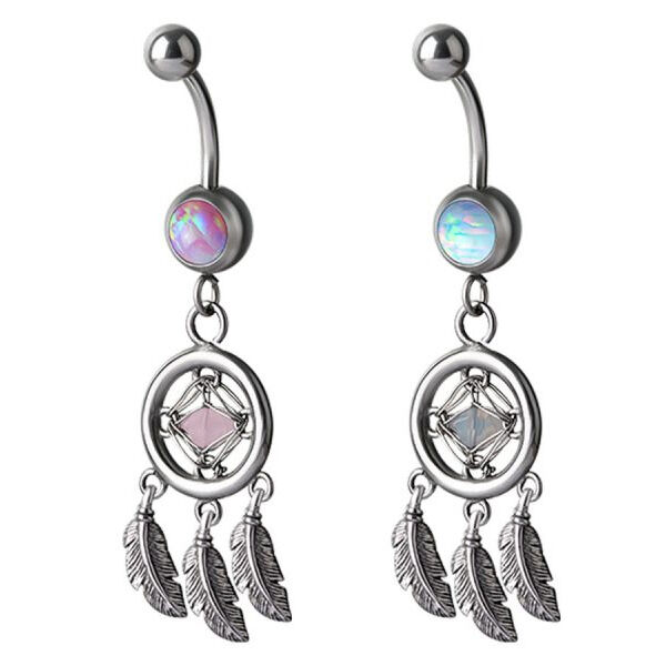 Silbernes Bananabell mit mintgrünem und rosa Opal und Dreamcatcher-Design