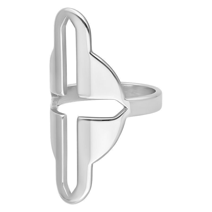 Silberner Big Cross Cutted Ring 18mm Silberner Fingerring mit Kreuz-Design, Größe 18,0 mm, auf weißem Hintergrund