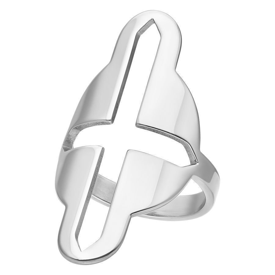 Silberner Big Cross Cutted Ring 18 mm Silberner Ring mit großem Kreuzmuster auf weißem Hintergrund