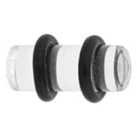 Klarer PMMA Plug mit schwarzen Ringen Transparenter PMMA Plug mit zwei schwarzen O-Ringen auf weißem Hintergrund