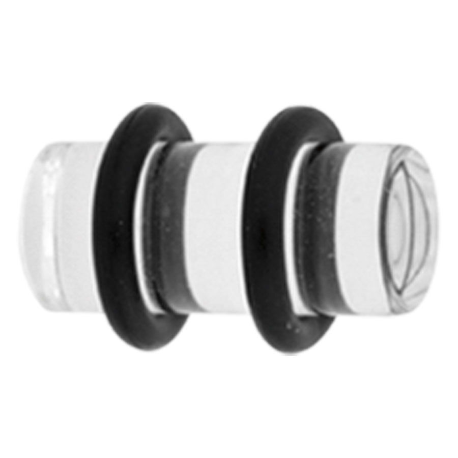 Klarer PMMA Plug mit schwarzen Ringen Klarer PMMA Plug mit zwei schwarzen Ringen auf weißem Hintergrund