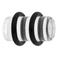 Klarer PMMA Plug mit schwarzem Rand Klarer Plug aus PMMA mit zwei schwarzen Ringen auf weißem Hintergrund