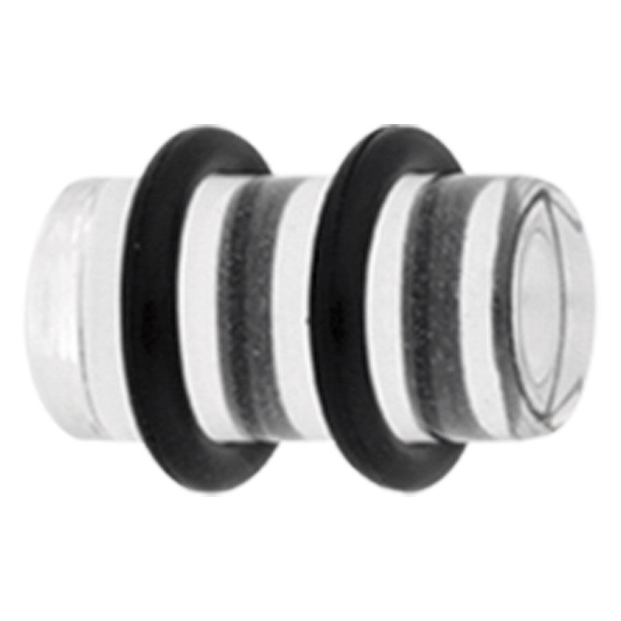 Klarer PMMA Plug mit schwarzem Rand Klarer Plug aus PMMA mit zwei schwarzen Ringen auf weißem Hintergrund