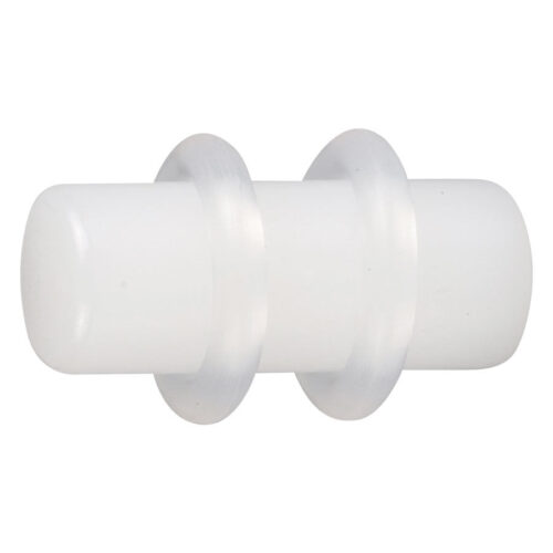 Weißer PMMA Plug mit glatter Oberfläche auf neutralem Hintergrund