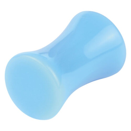 Hellblauer Neon Double Flared Plug aus Acryl, Größe 18mm, auf weißem Hintergrund