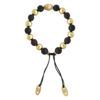 Unisex Armband mit goldenen und schwarzen Perlen auf weißem Hintergrund
