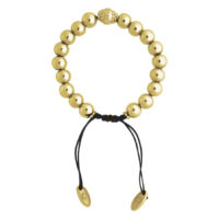 Goldenes Armband mit runden Perlen und schwarzem Band auf weißem Hintergrund