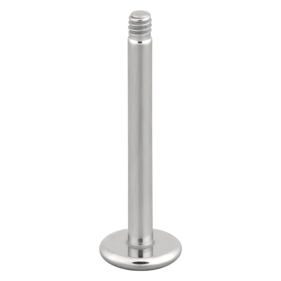 Titan Labret Stab in Silber Silberner Titan Labret Stab mit Außengewinde auf weißem Hintergrund