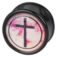 Cross Black Pink Plug von Wildcat Schwarzer Plug mit rosa Hintergrund und Kreuzmotiv