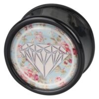 Diamond Roses Mint Plug aus PMMA Schwarzer Plug mit Diamant-Design und Rosen auf mintfarbenem Hintergrund