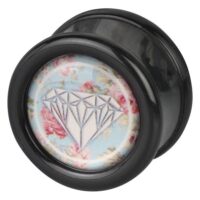 Diamond Roses Mint Plug aus PMMA Schwarzer Plug mit Diamant- und Rosenmotiv auf mintfarbenem Hintergrund