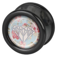 Wildcat® Diamond Roses Plug in Schwarz Schwarzer Plug mit Diamant- und Rosenmotiv auf hellblauem Hintergrund