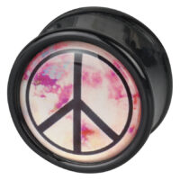 Schwarzer Plug mit pinkem Peace-Zeichen auf weißem Hintergrund