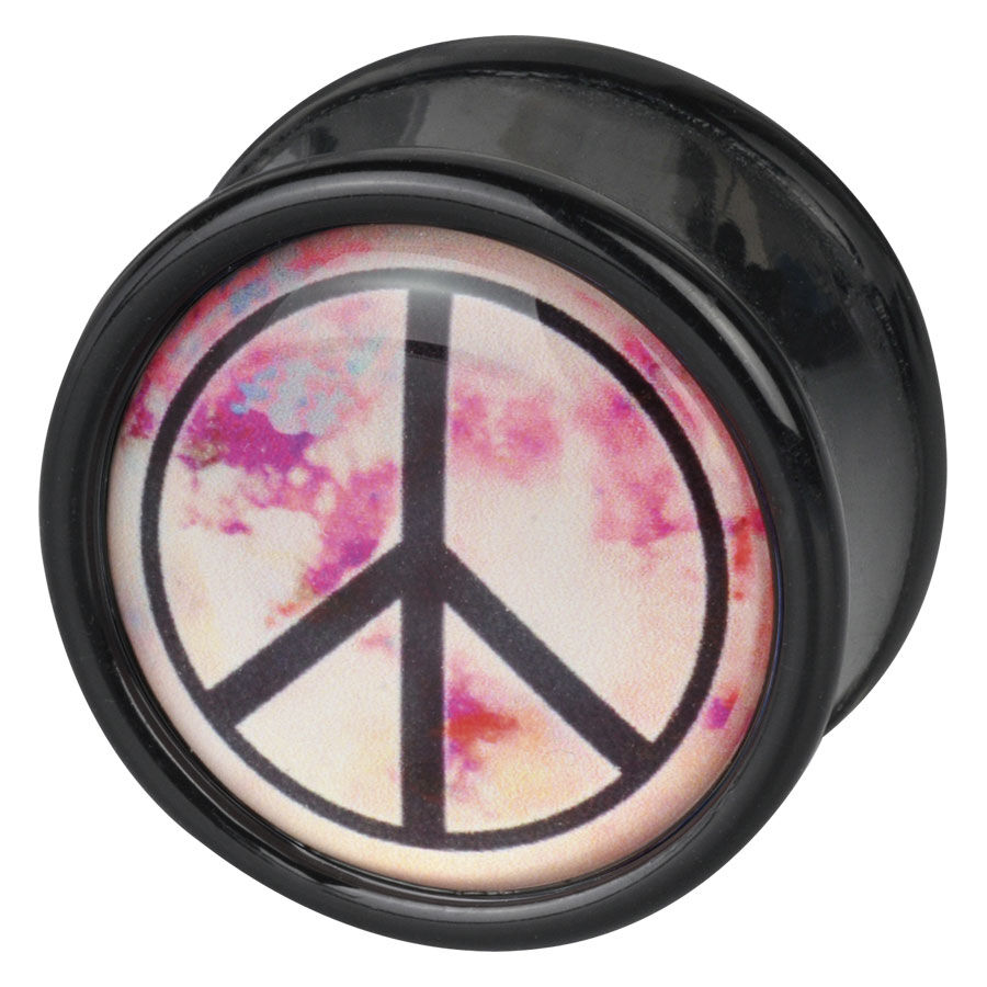 Schwarzer Plug mit pinkem Peace-Zeichen auf weißem Hintergrund