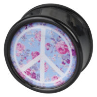 Peace Pink Roses Plug von Wildcat Schwarzer Plug mit rosa Friedenszeichen und Blumenmuster auf blauem Hintergrund