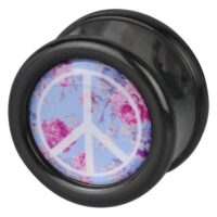 Peace Pink Roses Plug in Blau Schwarzer Plug mit blauem Hintergrund und rosa Blumenmuster