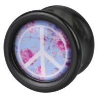 Peace Pink Roses Plug in Blau Schwarzer Plug mit blauem Hintergrund und rosa Rosen, Peace-Zeichen in der Mitte