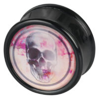 Schwarzer Plug mit rosa Totenkopf Schwarzer Plug mit rosa Totenkopf-Design auf hellem Hintergrund