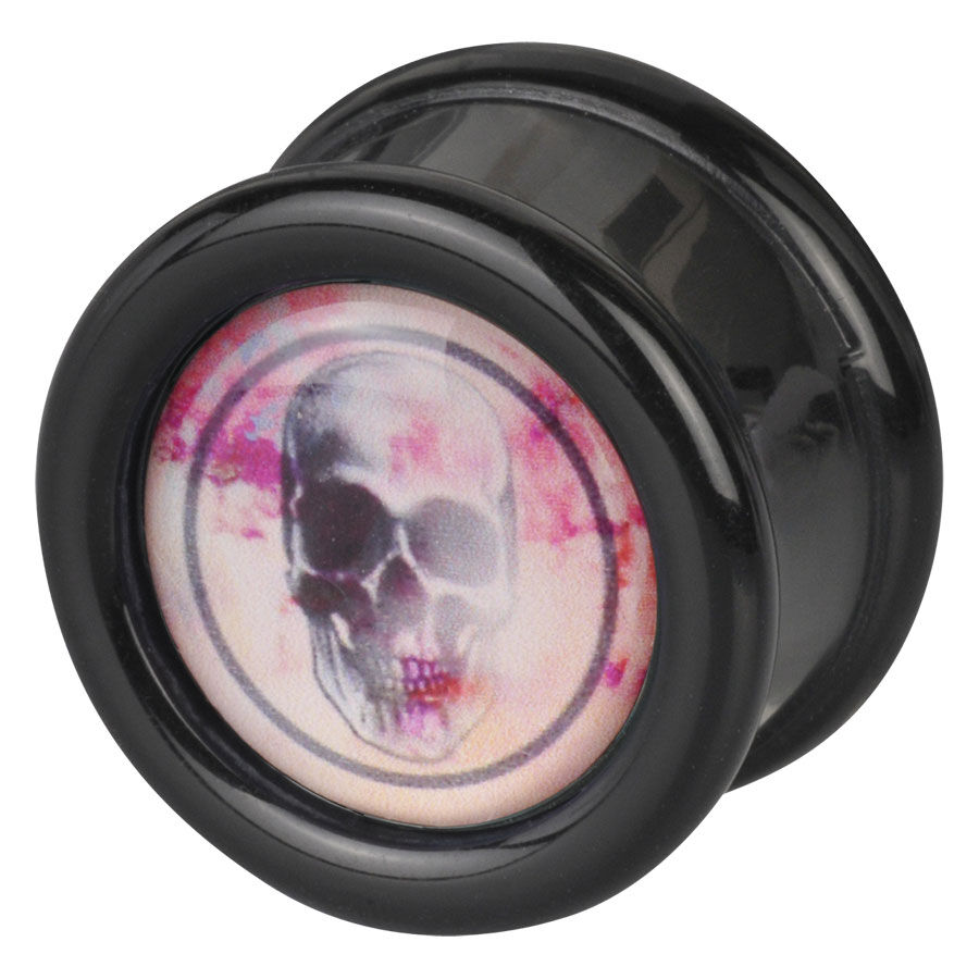 Skull Black Pink Plug von Wildcat Schwarzer Plug mit pinkem Totenkopf-Design auf hellem Hintergrund