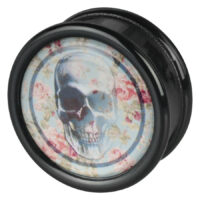 Schwarzer Plug mit mintfarbenem Totenkopf und Rosenmotiv