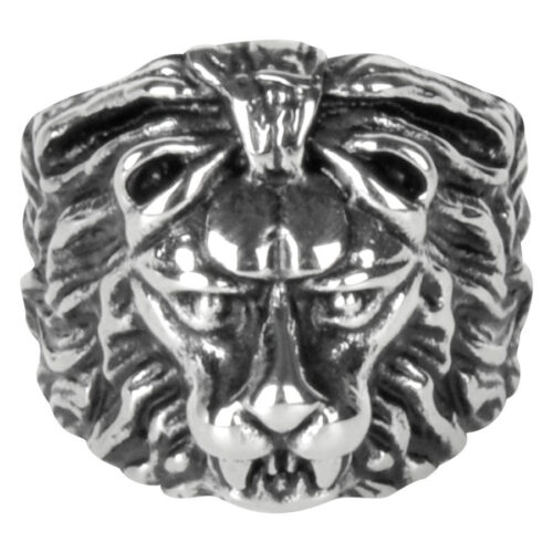 Silberner Ring mit Löwenkopf-Design auf neutralem Hintergrund