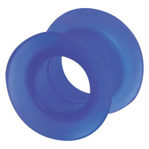 Blauer Flesh Tunnel aus Silikon, 26mm, auf weißem Hintergrund