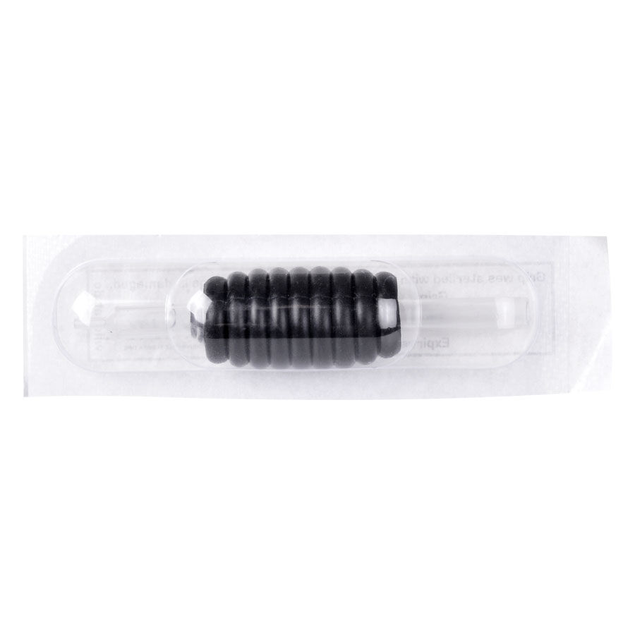 Schwarzer Hartgummi-Griff in transparenter Blisterverpackung auf weißem Hintergrund