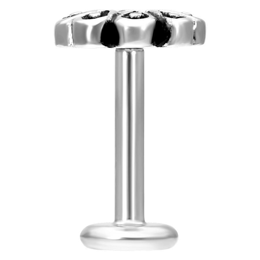 Silbernes Blossom Labret Piercing Silbernes Labret mit Blütenkopf auf weißem Hintergrund