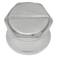 Silberner Plug in Schraubenkopf-Form, glatte Oberfläche, neutraler Hintergrund