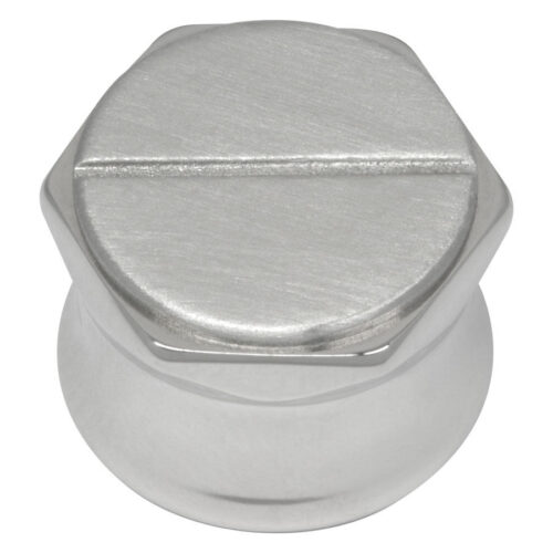 Silberner Plug in Schraubenkopf-Form, glatte Oberfläche, neutraler Hintergrund