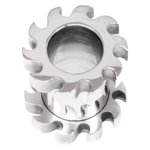 Silberner Saw Blade Tunnel aus Chirurgenstahl mit gezacktem Rand auf weißem Hintergrund
