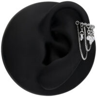 Silberner Crystal Snakechain Clicker Ohrpiercing Silberner Clicker mit kristallklaren Steinen an schwarzem Ohrmodell