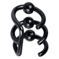 Schwarze Ohrstecker aus Chirurgenstahl Drei schwarze Ohrstecker aus Chirurgenstahl in Spiralform auf weißem Hintergrund