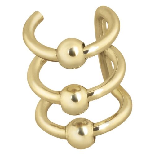 Dreifacher Ohrstecker in Gold mit Kugeln aus Chirurgenstahl auf weißem Hintergrund