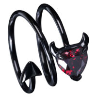 Devil Heart Ring mit rotem Kristall, Größe 48 Schwarzer Ring aus Chirurgenstahl mit rotem Herz-Kristall und Hörnern