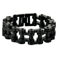 Schwarzes Bikechain Armband aus Chirurgenstahl 316L auf weißem Hintergrund